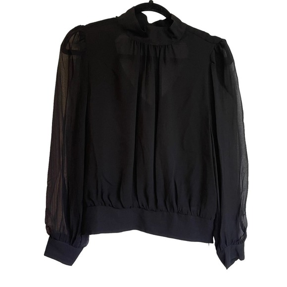 1.STATE Women's Black Crop Sheer Sleeve Blouse Size M NWOT - Picture 7 of 12